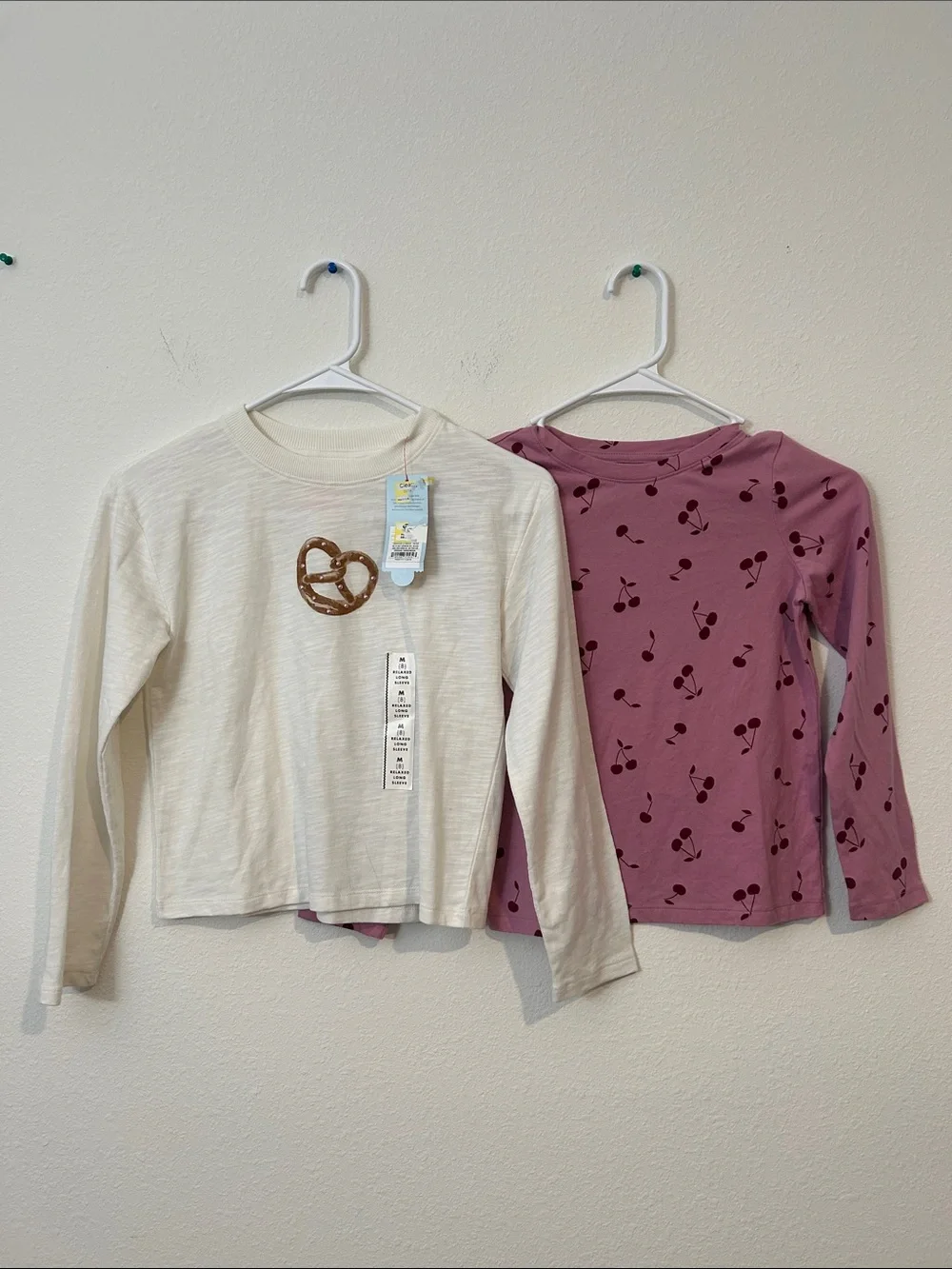 Cat & Jack Cream Pretzel and Mauve Cherry Long-Sleeve Tops